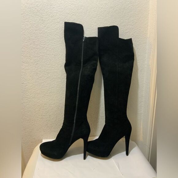 Stuart Weitzman Boots Women 11M black Suede Knee High Tall Stretch Heel Stiletto - Picture 1 of 10